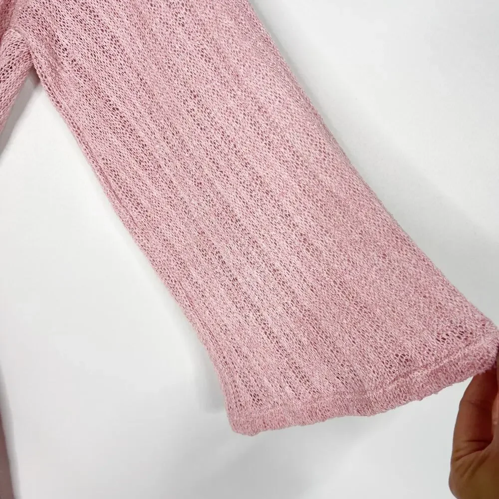 Blue Blush Pink Small S Open Knit Tie Waist Bell Sleeve Romper Cover Up Ribbed